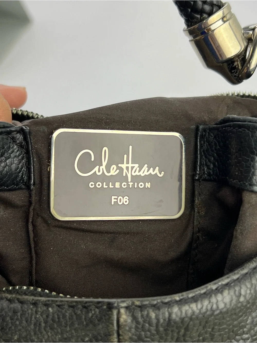 Cole Haan Collection F06 Pebbled Leather Hobo Bag Braid Handle Tassel